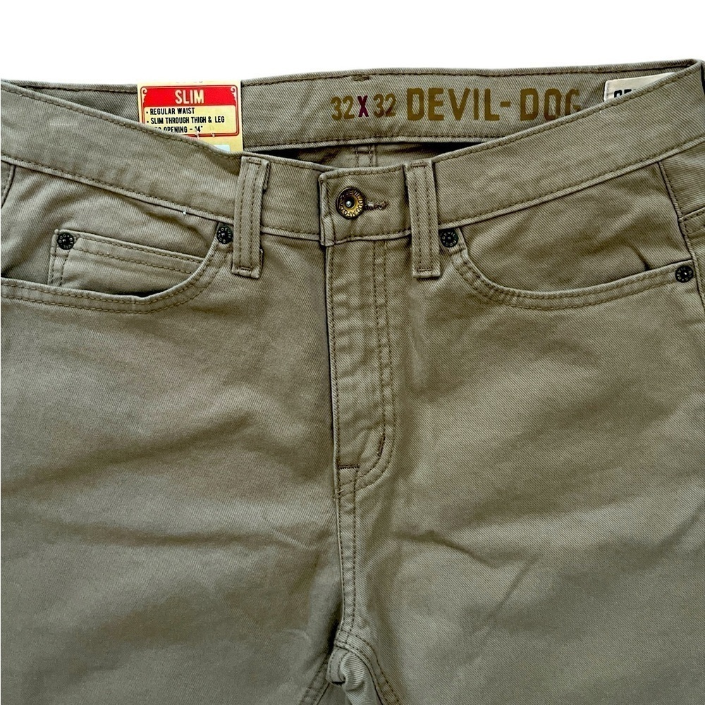 DEVIL-DOG MEN’S KHAKI SLIM STRAIGHT JEANS SZ 32x32- NWT - Picture 3 of 8